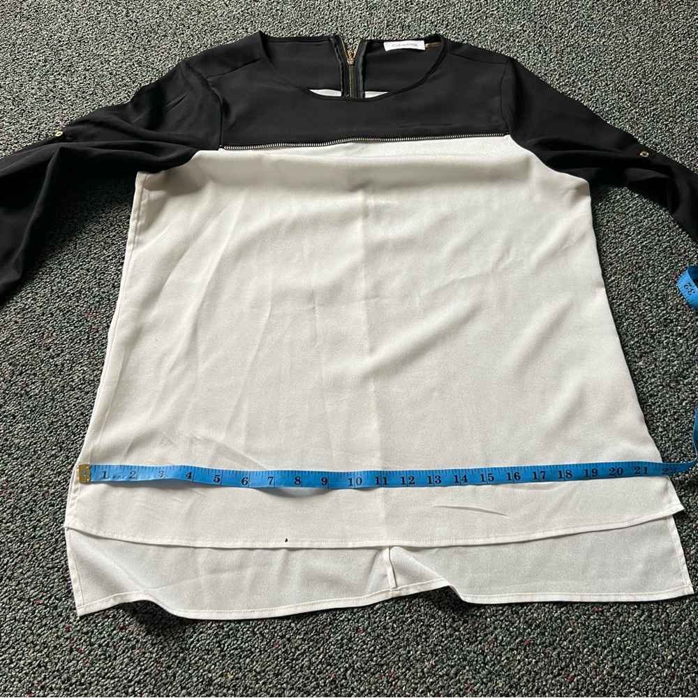 CALVIN KLEIN Black & White Colorblock Business Casual 3/4 Long Adjustable Sleeve - Picture 16 of 16